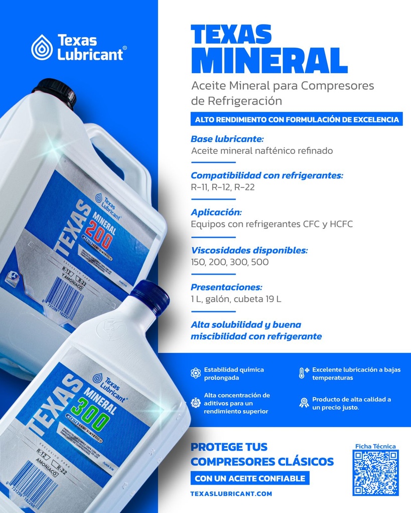 Aceite mineral ISO32 SUS150 1 lts R-22 15 x caja TEXAS