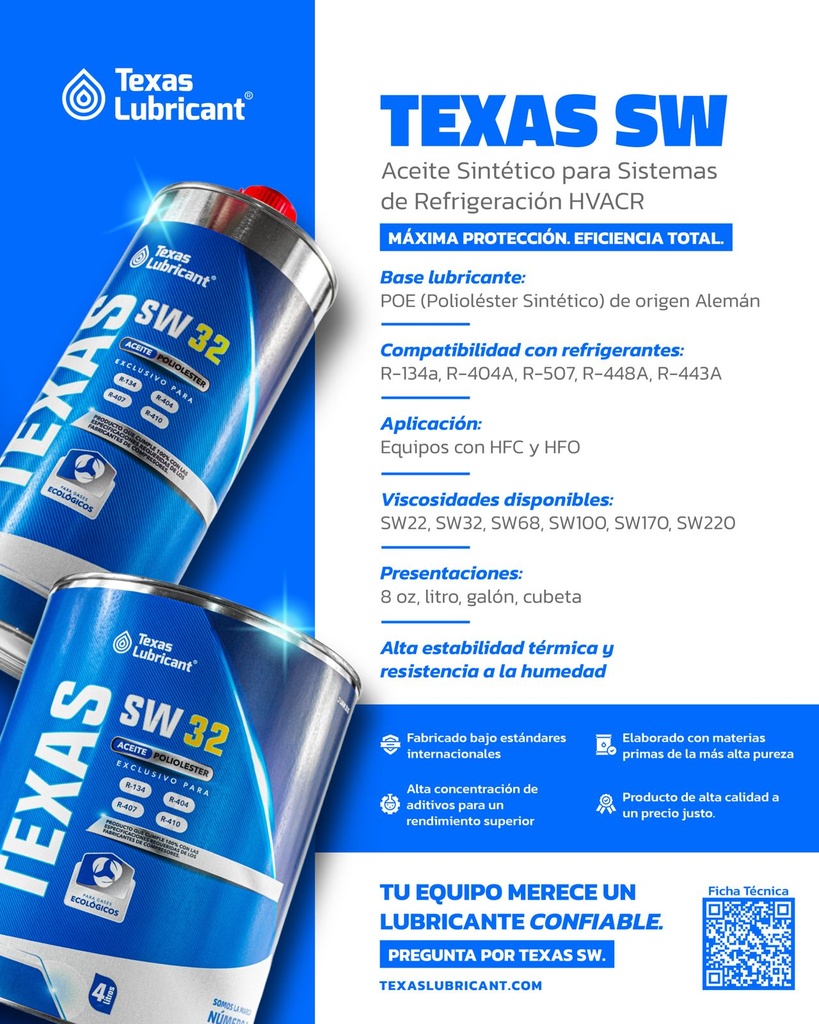 Aceite polyol ester 32 8oz R-134a R-404A 20 x caja TEXAS