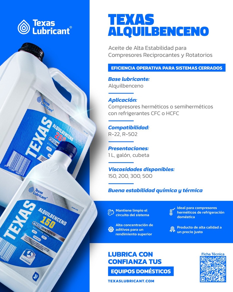 Aceite alquilbenceno ISO32 SUS150 paila 19 lts amoniaco TEXAS