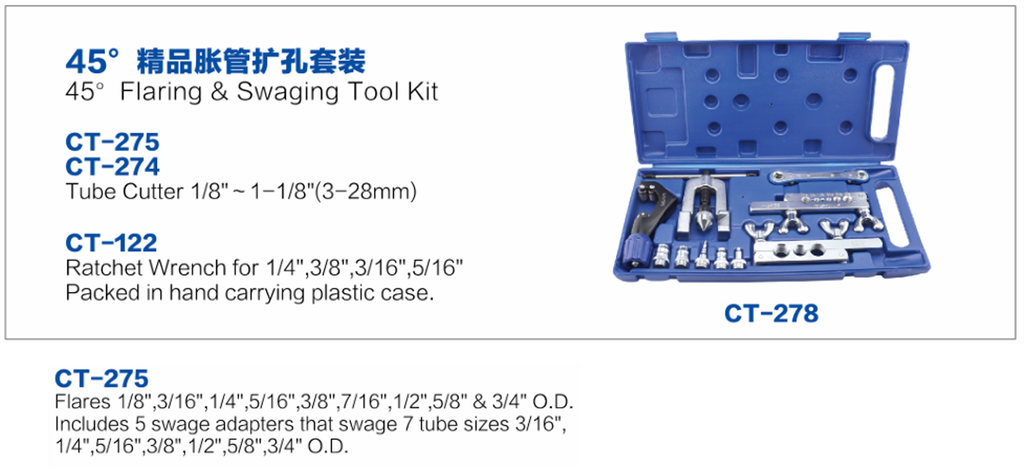 Abocinador 3/16 - 3/4 pulg con corta tubo expansores y ratchet CT-278 DSZH