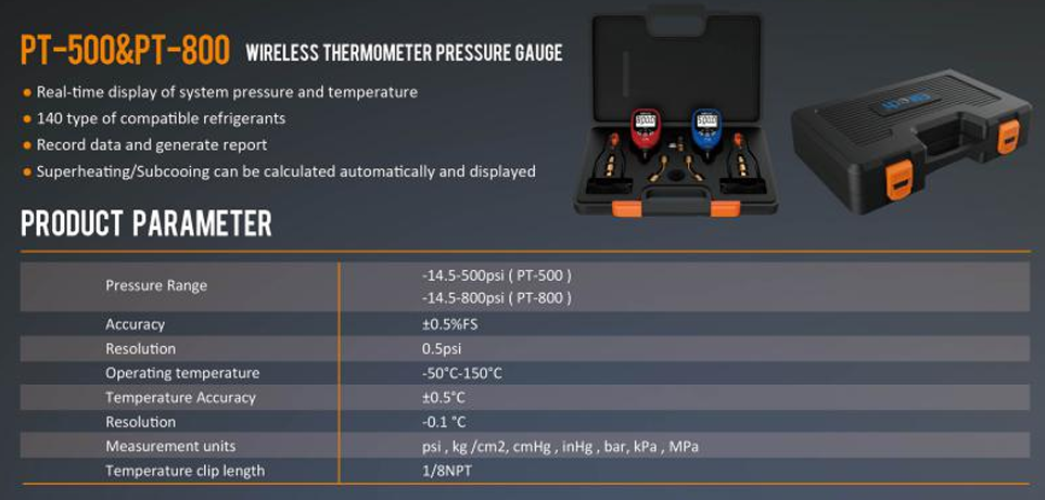 Manometro digital con pinza de temperatura PT-500 ELITECH