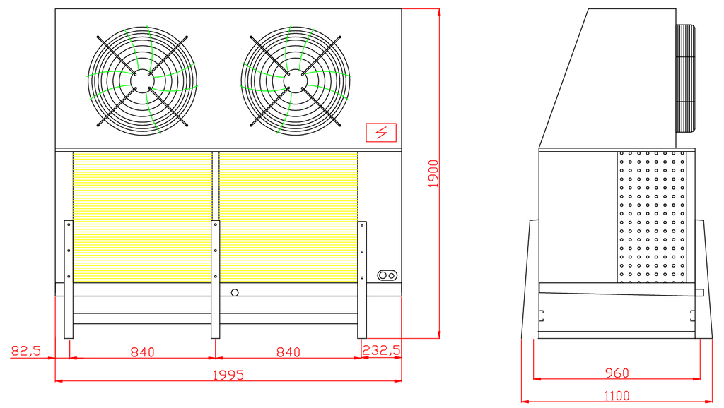 Evaporador de mural 10 HP 220V PH3 45.760 BTU LBP 2 fan 25 pulg EG-13.4/87.5 RGC