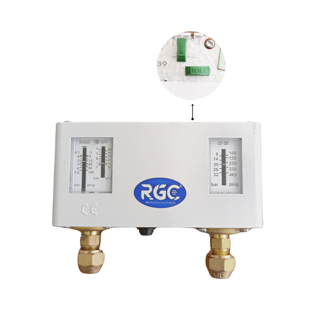 Dual pressure control R22 - R404A - R507 - R134a reset manual/manual flare P830HLME RGC