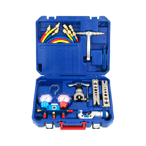 [19450005] Kit Manometro completo R-410A R-404A R-22 con cortatubo, abocinador, expansor, mangueras WK-8P DSZH